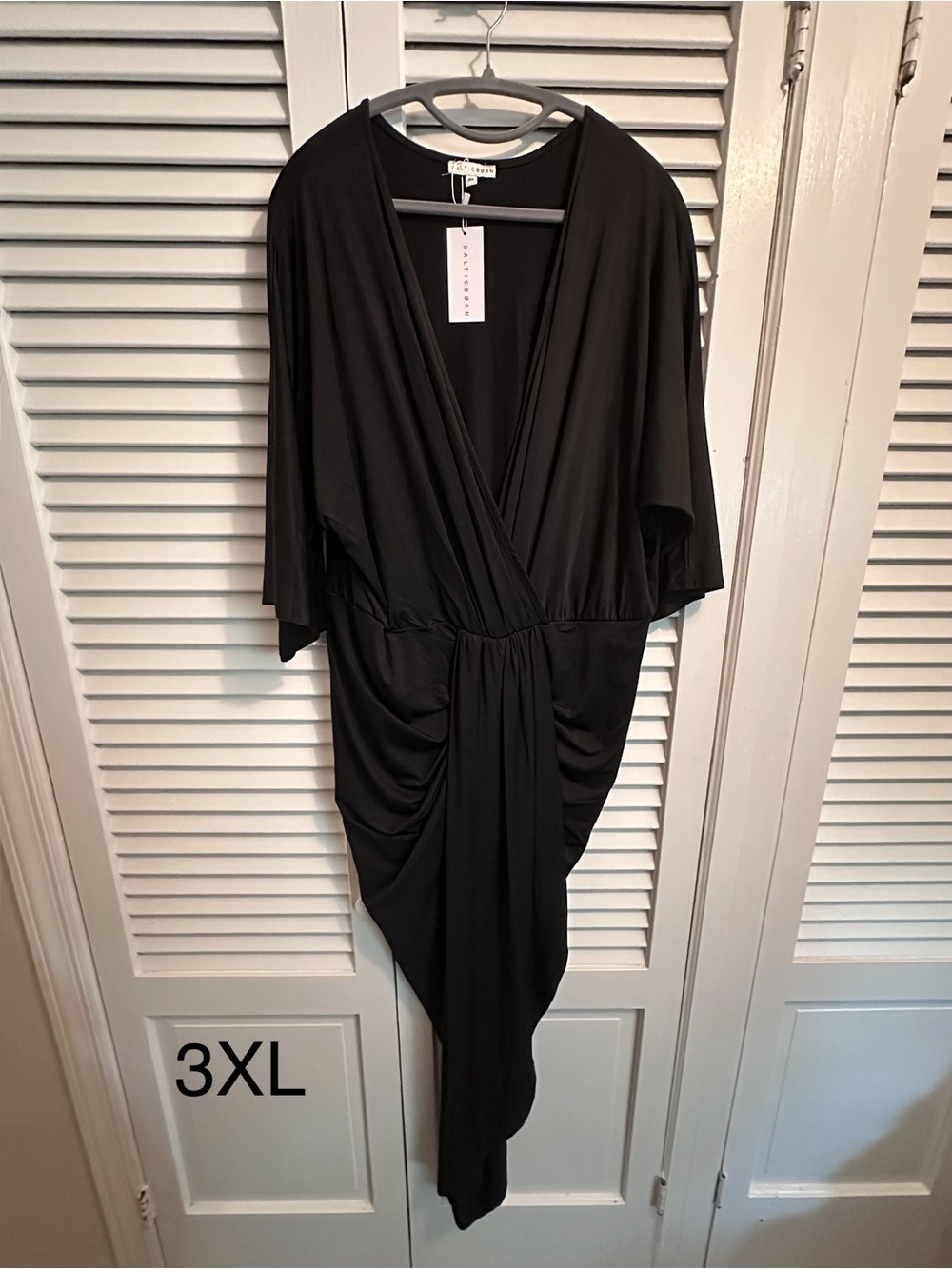 Baltic Born Black Asymmetrical Draped V-Neck Dress